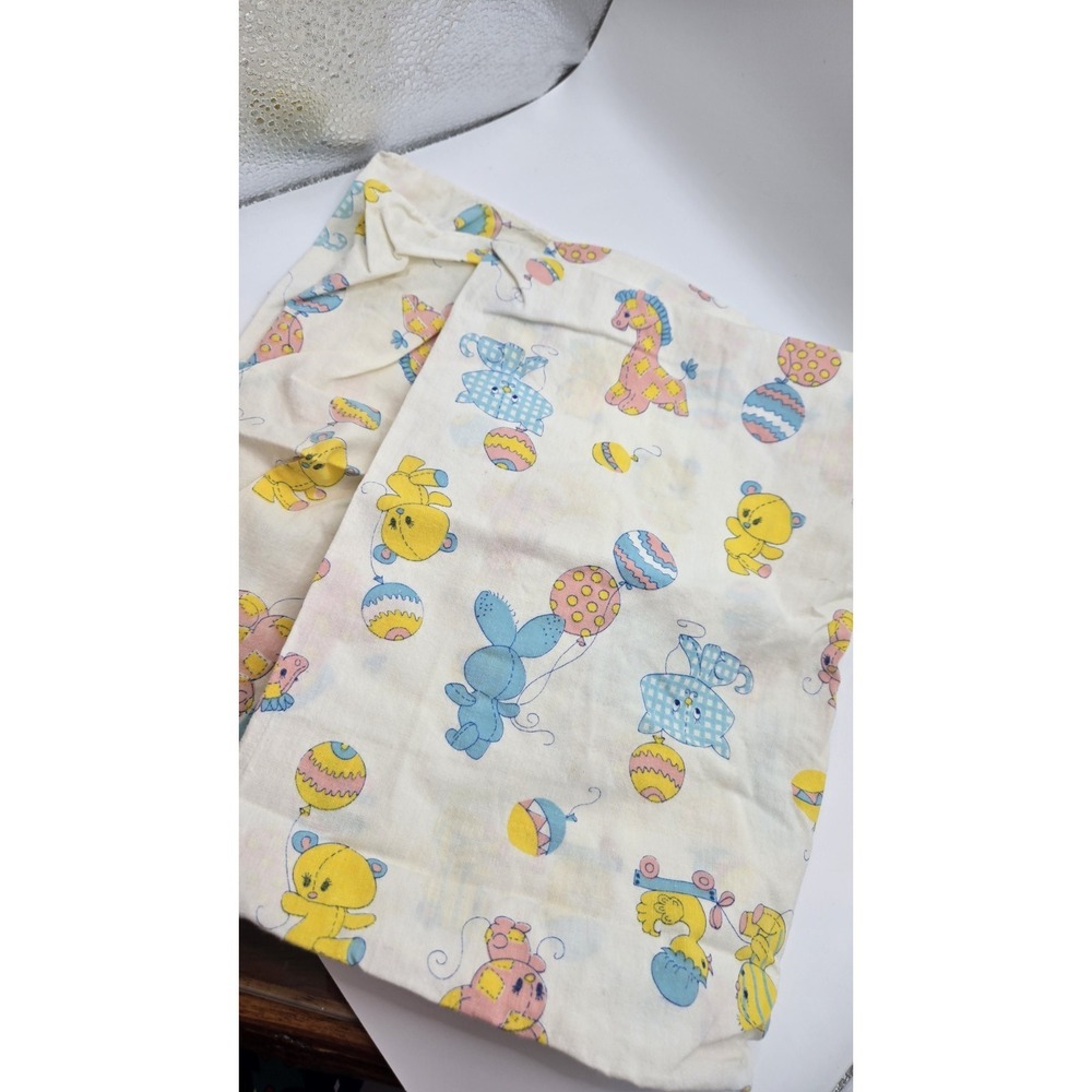 Vintage Baby Pillowcases Set of 2 Pastel Teddy Bear Balloon Nursery Bedding 15"